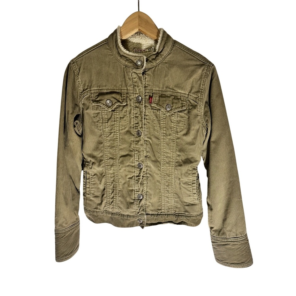 Levi's Red Tab Sherpa Lined Corduroy Trucker Jacket Olive Green Women's M